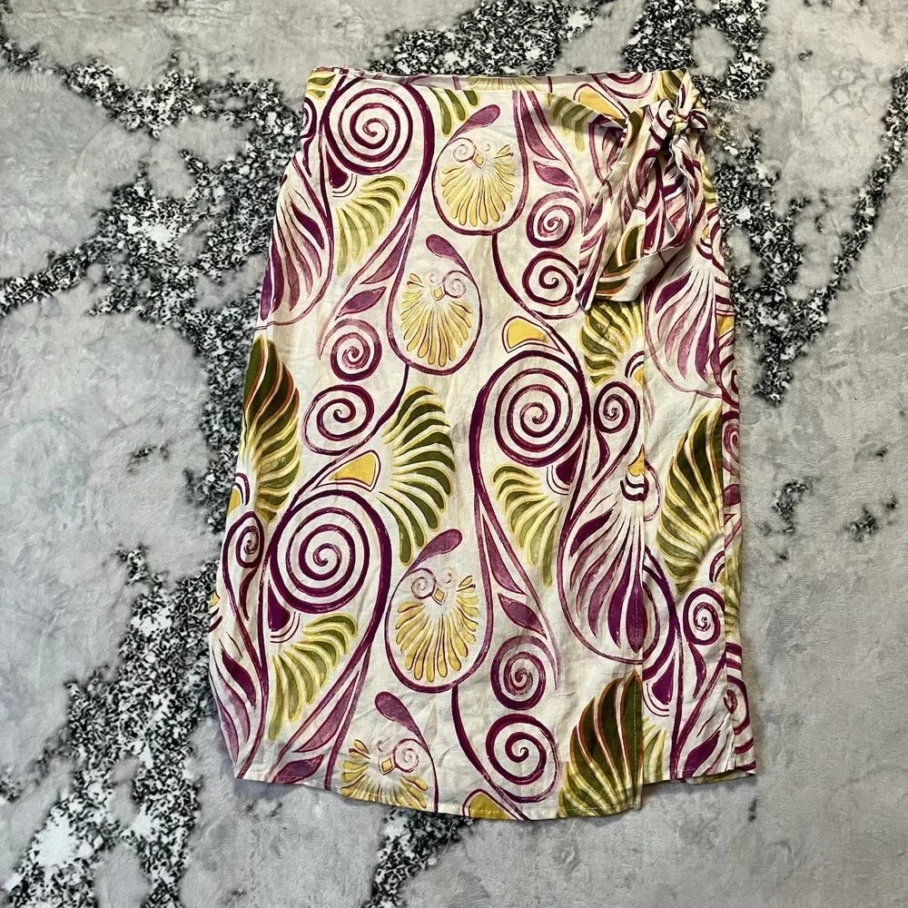 Christian Siriano Skirt Womens Size M Multicolor Tropical Wrap Linen‎ Blend